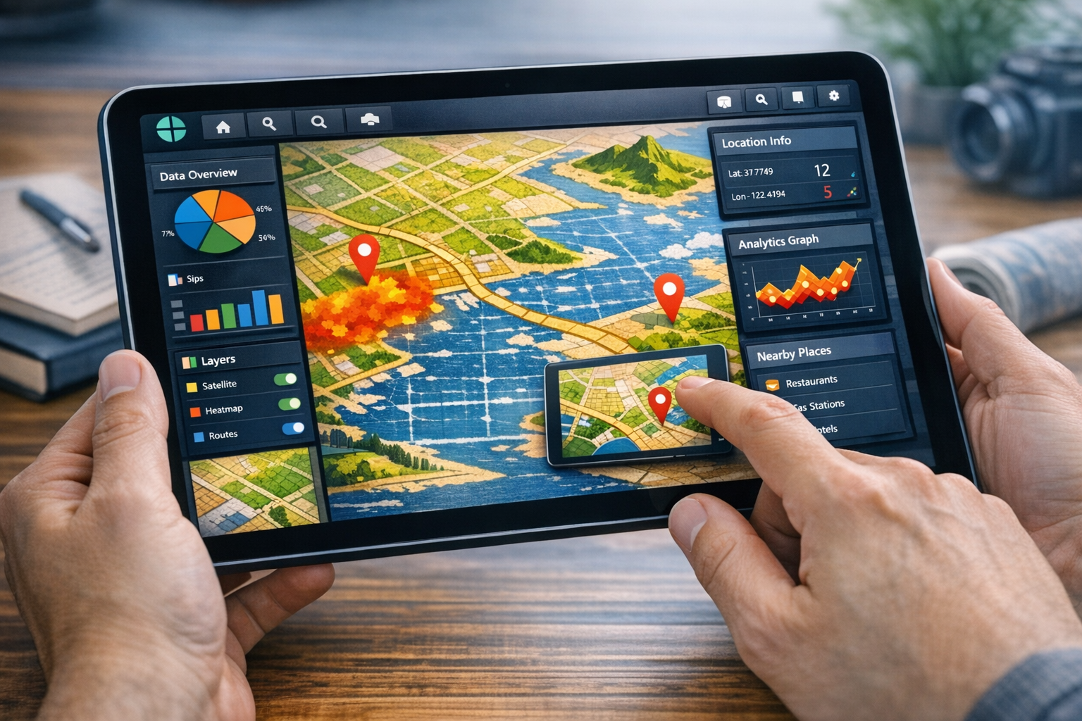 Mapa interactivo en tablet